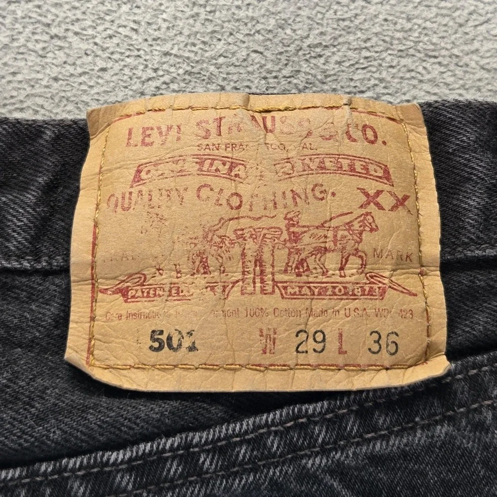 Vintage Levis 501 Jeans Mens Black Charcoal Wash Button Fly Made‎ USA Fits 26x30